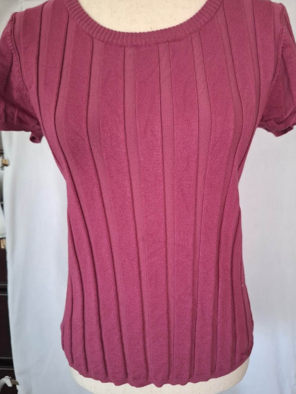 Fitted Ribbed Short Sleeve Knit Top - Rose Mauve